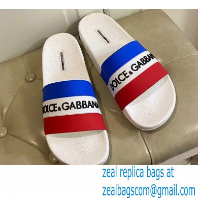 Dolce & Gabbana Striped Rubber Sliders Blue/White/Red 2021 - Click Image to Close